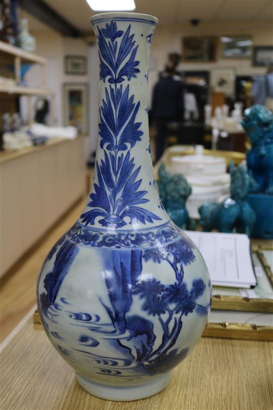 A pair of Chinese blue and white bottle vases, 19th century